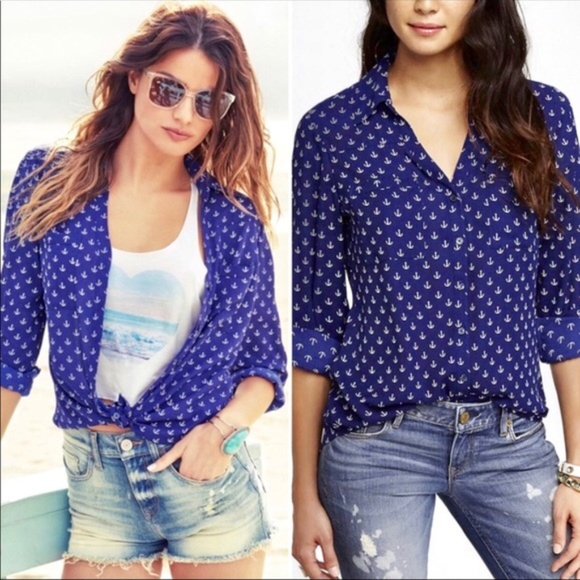 Express Tops - Express Portfino Anchor Shirt {S}